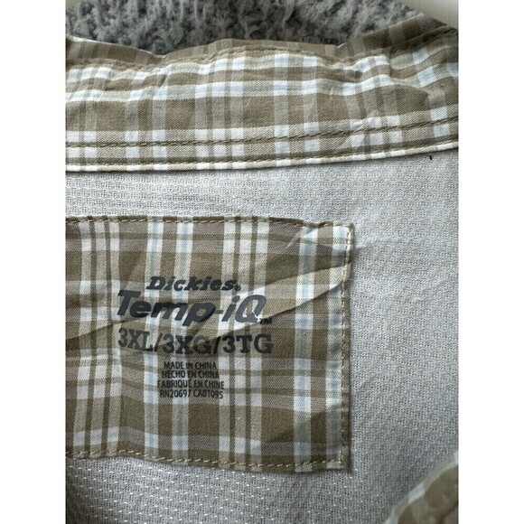 Dickies Shirt Mens 3XL Beige Plaid Short Sleeve Temp-iQ Performance Work - Picture 2 of 14